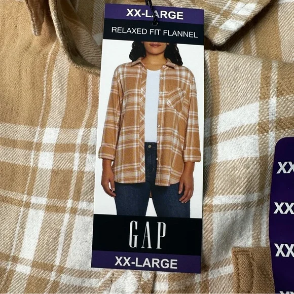Gap Women's Soft‎ Cotton Relaxed Fit Button Up Flannel Shirt Size XXLarge -New - Picture 10 of 11